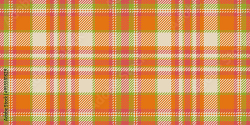 Other check plaid tartan, cut out fabric texture textile. 1940s vector pattern background seamless in orange and light colors.
