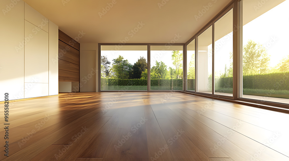 Modern empty room with parquet floor Modern empty room with parquet floor