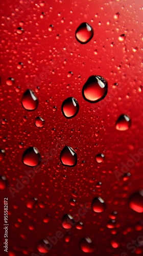 Water Drops, Rain, Dew on Red Background, Abstract Image, Texture, Pattern, Wallpaper, Cover and Screen of Smartphone, PC, Laptop, 9:16 and 16:9 Format