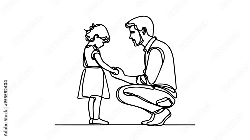 Father holding daughter's hand single line drawing Father holding daughter's hand single line drawing