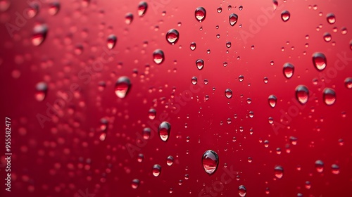 Water Drops, Rain, Dew on Red Background, Abstract Image, Texture, Pattern, Wallpaper, Cover and Screen of Smartphone, PC, Laptop, 9:16 and 16:9 Format