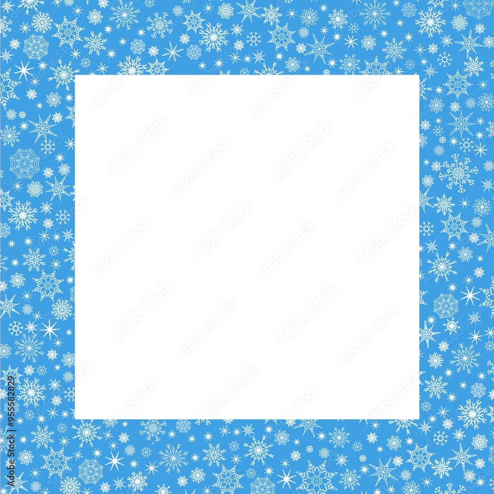 Winter blue background Christmas frames design set snowflakes doodle style . Winter blue background Christmas frames design set snowflakes doodle style .