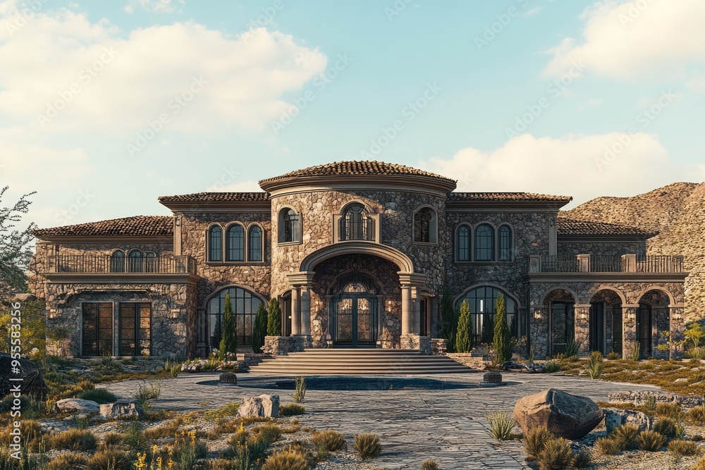 Obraz premium El Paso (TX), United States. Luxury Home 3D Illustration of a Mansion Artist Rendering