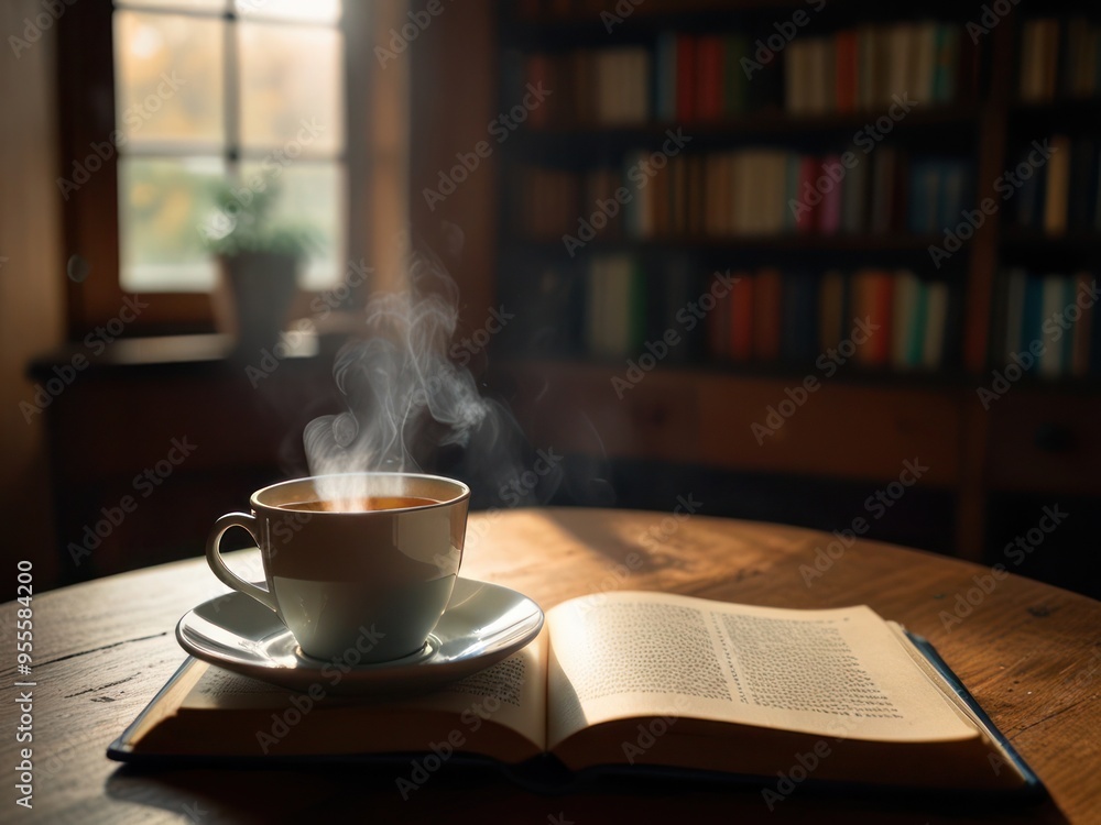 A Cup of Coffee and a Book by Morning Light A Cup of Coffee and a Book by Morning Light