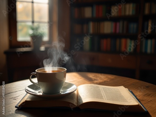 A Cup of Coffee and a Book by Morning Light