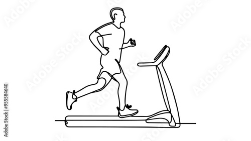 Man running on a treadmill gym fitness line art vector