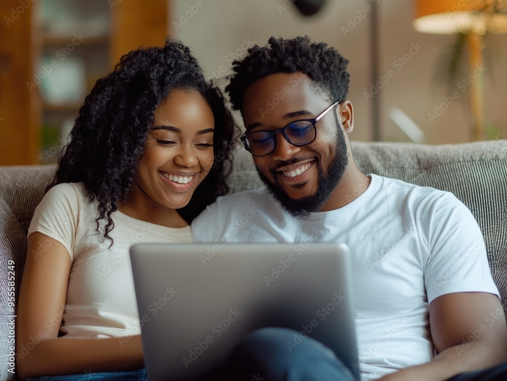Happy Couple Using Laptop, Emotional Intimacy Happy Couple Using Laptop, Emotional Intimacy