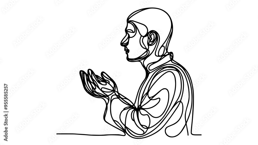 muslim man praying single line drawing art muslim man praying single line drawing art