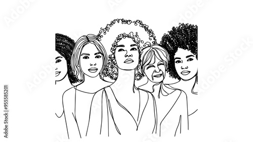 Multigenerational black women line art illustration vector