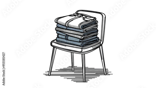 Neatly folded denim jeans on chair