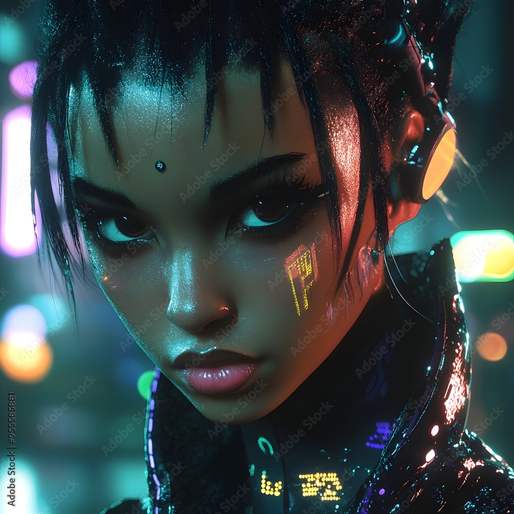 Intricate Futuristic Character with Striking Makeup and Intense Intricate Futuristic Character with Striking Makeup and Intense