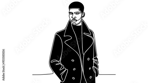 portrait of a stylish  black man in a coat one line art