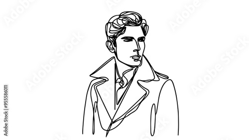 portrait of a caucasian man in a stylish coat line art vector