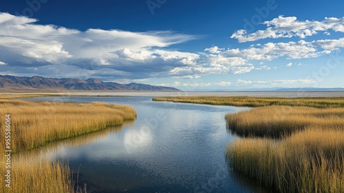 Bear River Bird Refuge: Stunning Autumn View of River and Sky in Utah