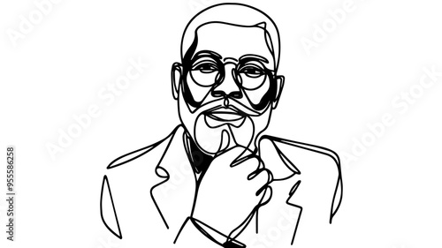 trendy senior black man line art vector
