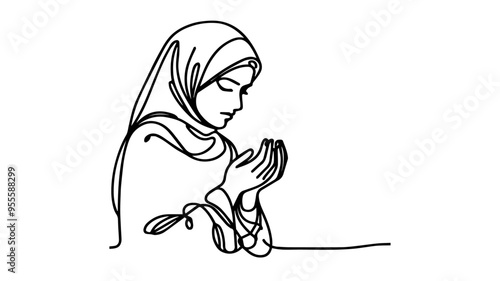 muslim woman praying line art drawing 