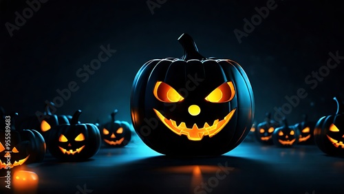 Carved pumpkin suitable for Halloween designs. Great for spookythemed projects, greeting cards, social media posts, and festive decorations. photo