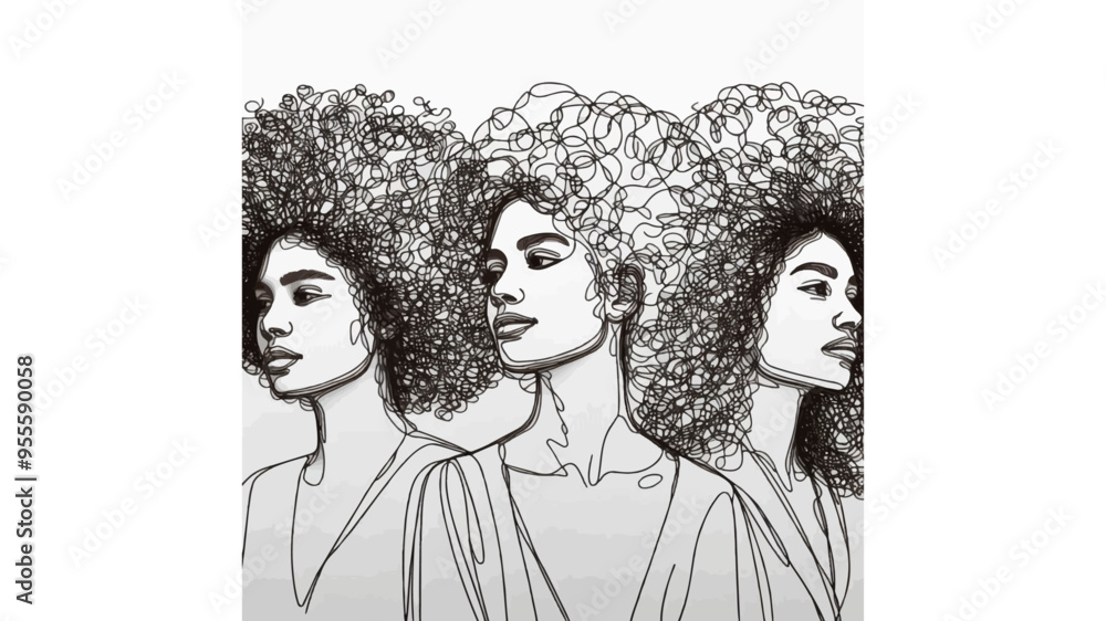 realistic women with beautiful curly afro illustration realistic women with beautiful curly afro illustration