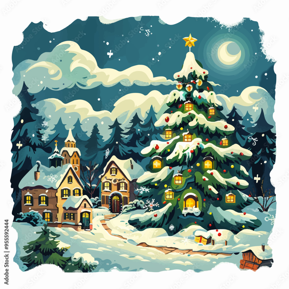 Winter landscape house and trees Christmas Winter landscape house and trees Christmas