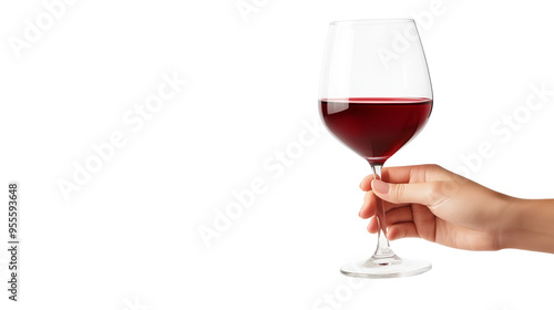 Hand holding glass of red wine isolated on transparent background