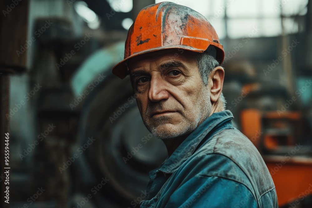 Older Man Blue Collar. Senior Engineer at Work in Metal Foundry Factory Older Man Blue Collar. Senior Engineer at Work in Metal Foundry Factory