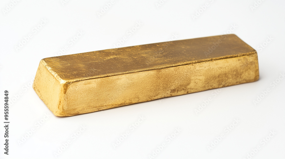 A shiny gold bar placed on a white background, symbolizing wealth and investment in precious metals. A shiny gold bar placed on a white background, symbolizing wealth and investment in precious metals.