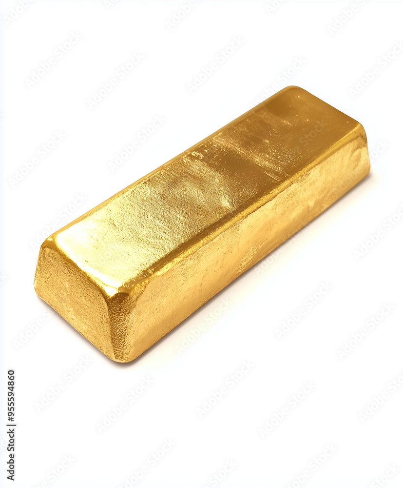 A shiny gold bar placed on a white background, symbolizing wealth and investment in precious metals. A shiny gold bar placed on a white background, symbolizing wealth and investment in precious metals.