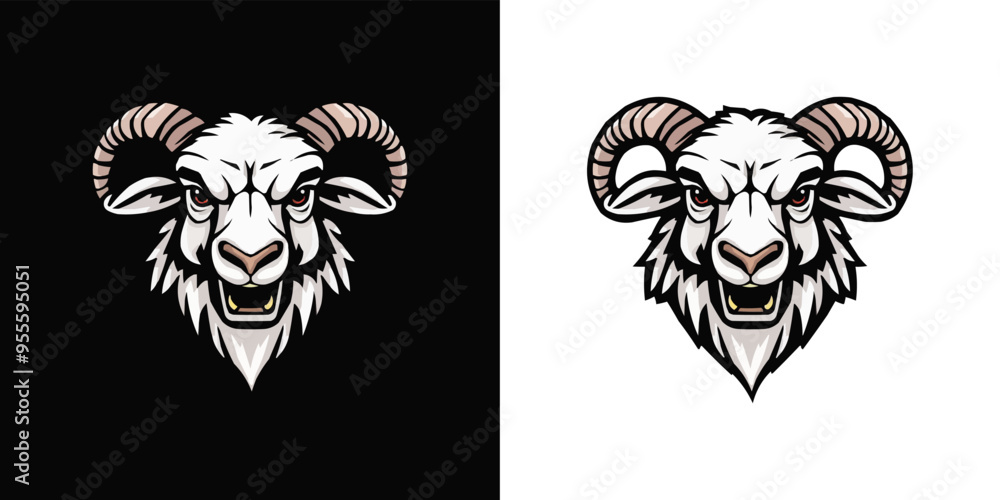 E-sports team logo template with Goat vector illustration. Horned goat head or ram in circle. Aggressive Lamb mascot logo E-sports team logo template with Goat vector illustration. Horned goat head or ram in circle. Aggressive Lamb mascot logo