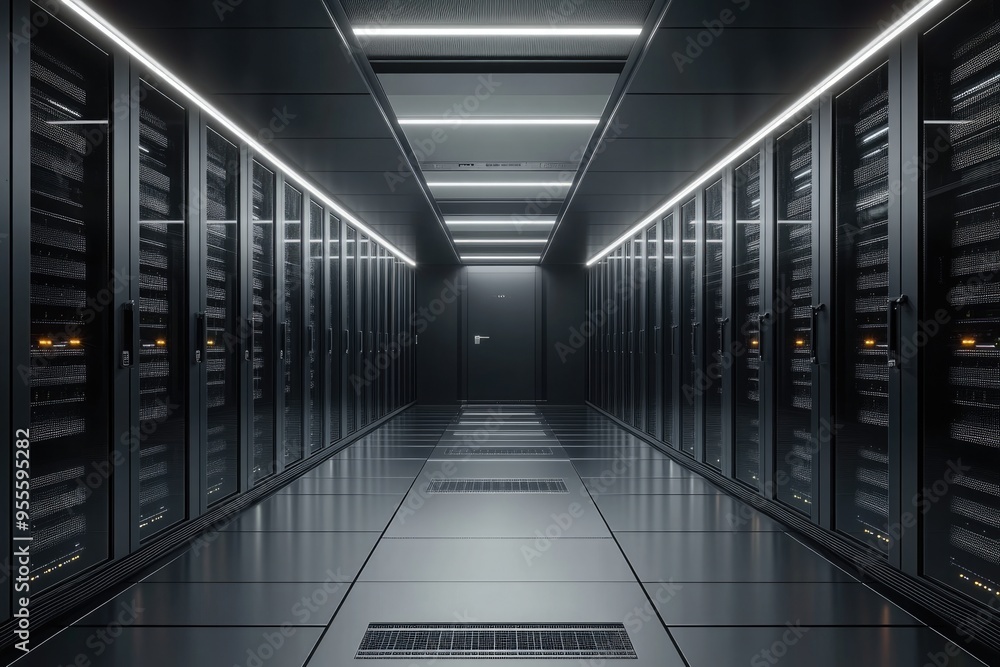 Modular Data Center. Blade Server Rows in Network Computing Infrastructure - 3D Rendering Modular Data Center. Blade Server Rows in Network Computing Infrastructure - 3D Rendering