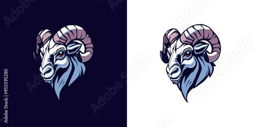 E-sports team logo template with Goat vector illustration. Horned goat head or ram in circle. mascot logo