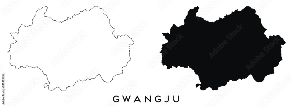 Gwangju map outline and black silhouette vector Gwangju map outline and black silhouette vector