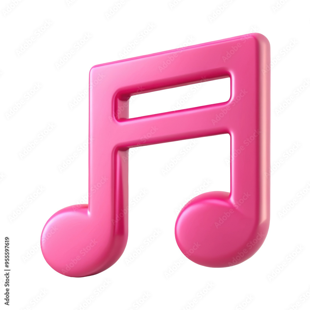 Pink 3D musical note icon illustration with a glossy finish, representing music, sound, and melody in a modern, playful design. Isolated on transparent background, png. Pink 3D musical note icon illustration with a glossy finish, representing music, sound, and melody in a modern, playful design. Isolated on transparent background, png.