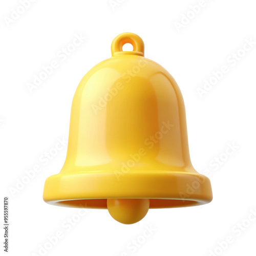 Yellow 3D bell icon illustration with a smooth, glossy finish. The bell is depicted in a simple and modern design, ideal for notifications and alerts. Isolated on transparent background, png.