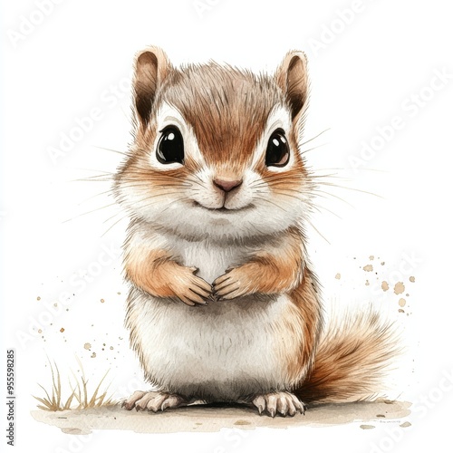 Watercolor Illustration of a Baby Chipmunk in a Playful Nursery Theme Generative AI