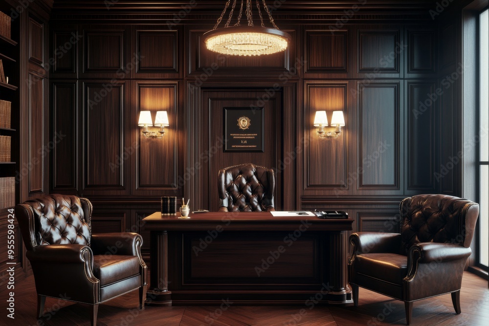Naklejka premium Luxurious Home Office Background Inspiring Power, Success, and Professional Confidence