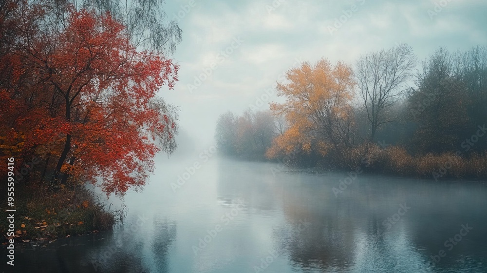 Beautiful Foggy Autumn Morning Nature Scenery