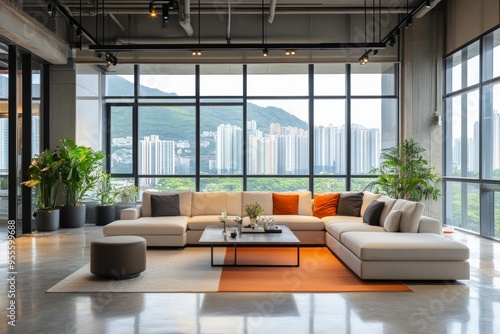 Urban Serenity: Modern Open-Plan Living SpaceBright Natural Light and City Views