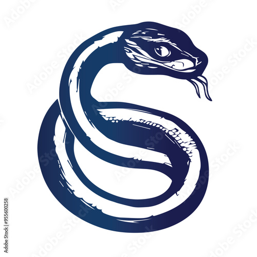 Blue silhouette snake. Isolated symbol. Vector illustration