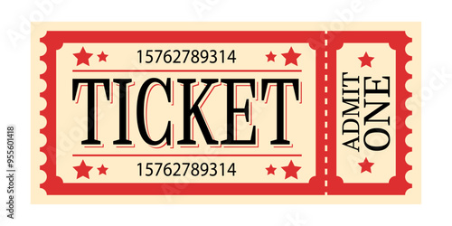 Vintage ticket. Vector ticket illustration. Theater, festival, circus, concert, event, movie, party, raffle ticket design template. Vector old school, retro admit one ticket.