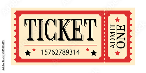 Vintage ticket. Vector ticket illustration. Theater, festival, circus, concert, event, movie, party, raffle ticket design template. Vector old school, retro admit one ticket.