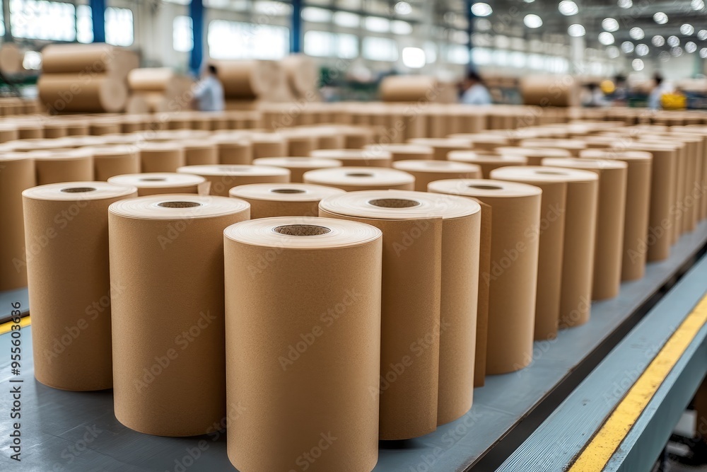 Rolls of Brown Paper in a Factory Setting Rolls of Brown Paper in a Factory Setting