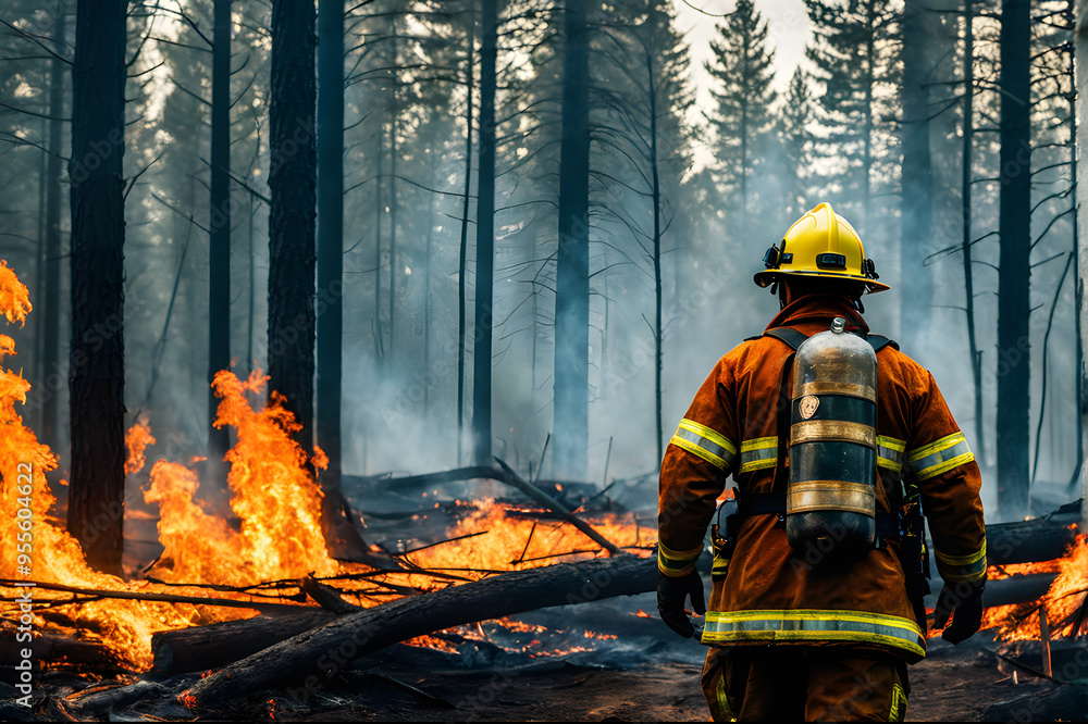 Firefighters fighting a forest fire. Firefighters fighting a forest fire.