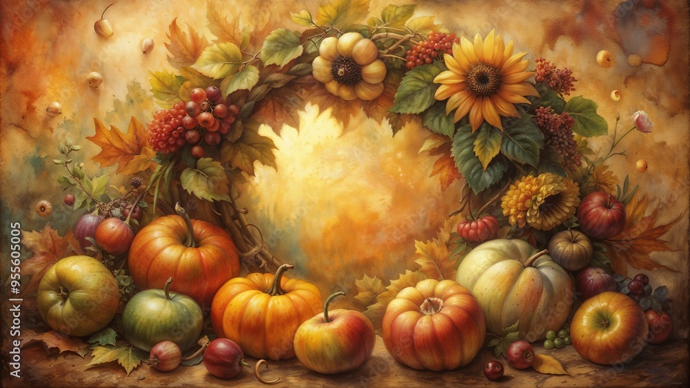 Vibrant Autumn Wreath with Pumpkins and Sunflowers in Rustic Style Vibrant Autumn Wreath with Pumpkins and Sunflowers in Rustic Style