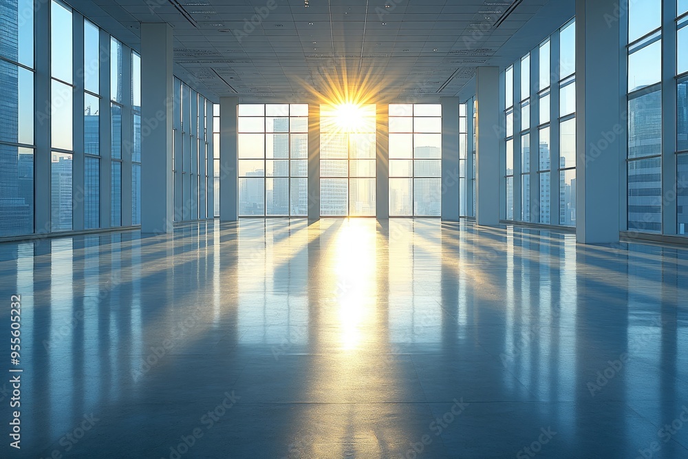 Sunbeams Streaming Through Windows of an Empty Office Space Sunbeams Streaming Through Windows of an Empty Office Space