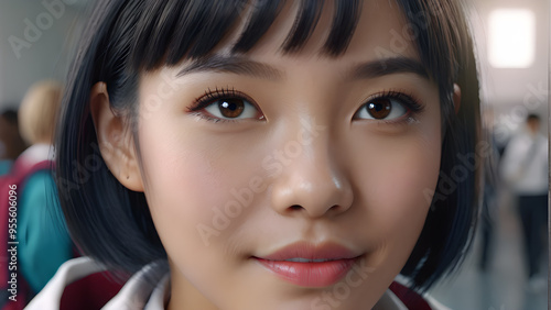 Close up portrait of beautiful young asian woman looking at camera.