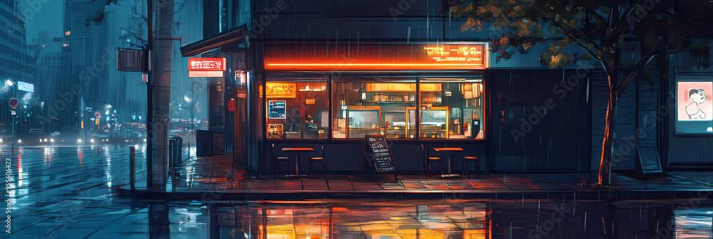 Obraz premium Lofi Bar Vibes – Relaxing Anime Manga Art with Chill Atmosphere
