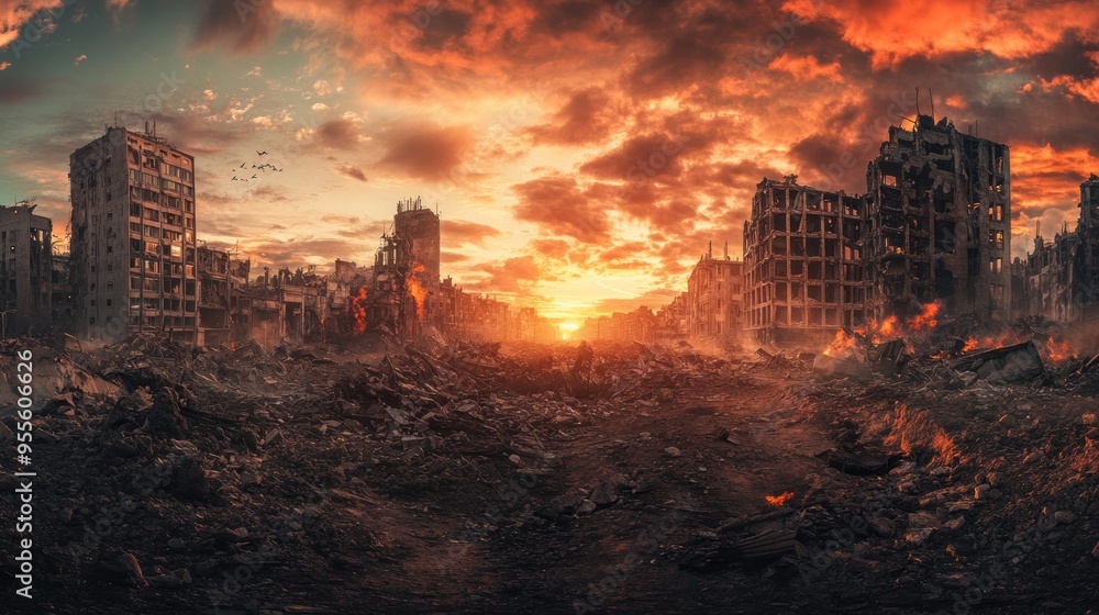 Views of cities and cars destroyed by war and disasters in the future background wallpaper AI generated image Views of cities and cars destroyed by war and disasters in the future background wallpaper AI generated image