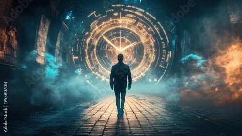 Time travel futuristic portal mystical clock background wallpaper AI generated image