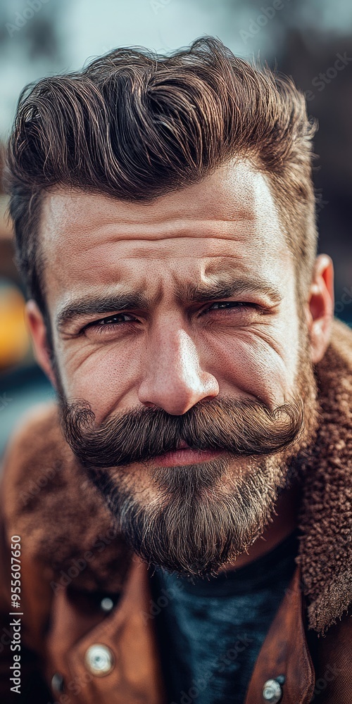 Handle Bar Mustache. Portrait of Caucasian Hipster Man winking with Handlebar Moustache Handle Bar Mustache. Portrait of Caucasian Hipster Man winking with Handlebar Moustache