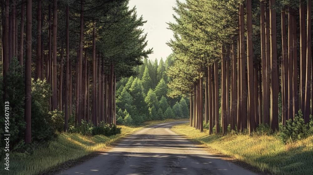 Fototapeta premium Pine Forest And Road